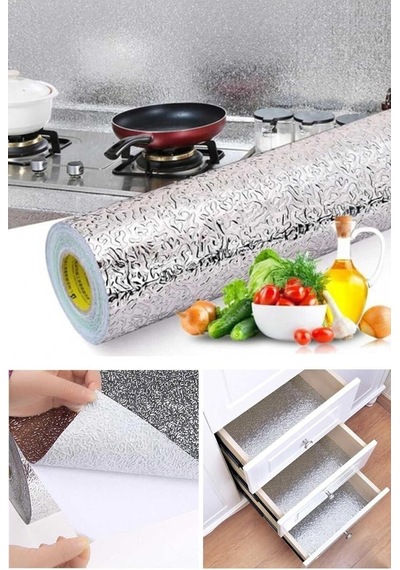 Mutfak Tezgah Üstü Çekmece Içi Folyo Kaplama Gümüş Yapışkanlı 10 Metre X 40 Cm Kolay Silinir Lüx Mod