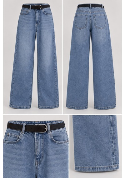 Ymr Moda Ymr Jeans Crop Straıght Mavi Kemerli