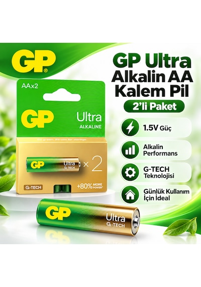 Gp Ultra Alkaline Aa Kalem Pil 2'li Paket 1.5v