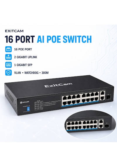 Exitcam 2 Kameralı 5 Mp Ip Poe Güvenlik Kamera Sistemi 20 İnç Monitör, 1 Tb Hdd, 100 Metre Kablo, Sesli Ve Gece Renkli