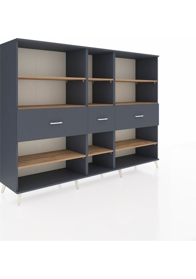 Hyperion Dolap 9 Raflı 3 Çekmeceli 220x44x163 Antrasit-çam/antra Antrasit-çam/antrasit