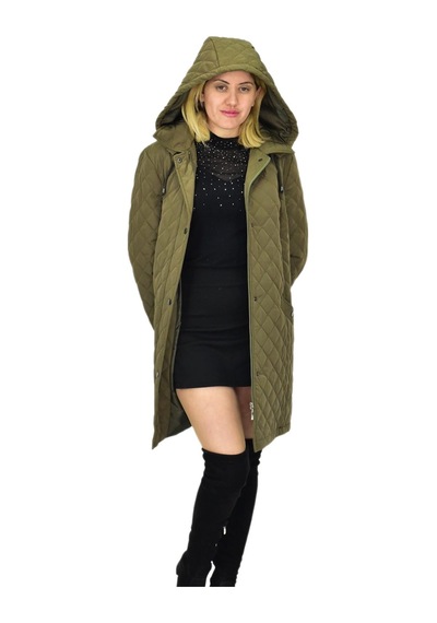 Kadın Kapitone Kapüşonlu Mont Bgl-st04062 Haki