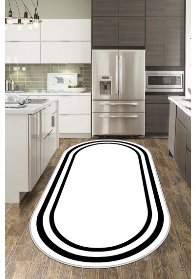 West Home Dijital Baskı Yıkanabilir Kaymaz Taban Leke Tutmaz Oval Mutfak Halısı Salon Halısı Ve Yolluk Wh 496 White Oval
