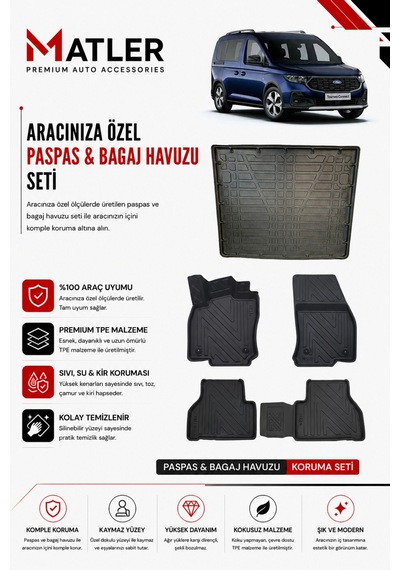 Ford Connect 2026 Model 4d Ekstra Havuzlu Paspas Ve Bagaj Havuzu Set