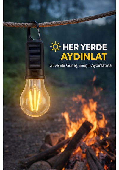 6 Adet Güneş Enerjili Usb Şarjlı 3 Modlu Led Asma Kancalı Taşınabilir Kamp Feneri Aydınlatma Lambası Çok Renkli