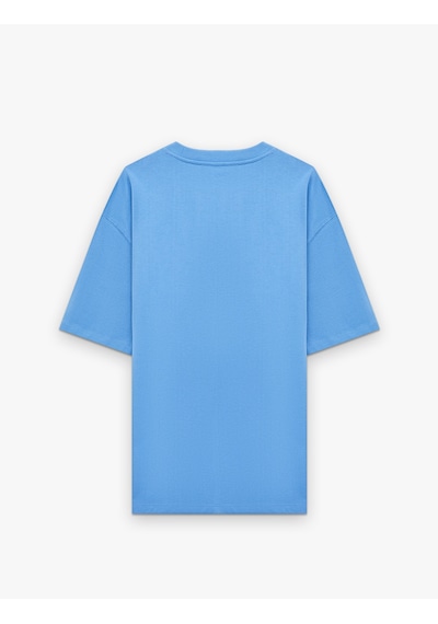 Koton Kısa Kollu Pamuklu Tok Kumaş Bisiklet Yaka Oversize Basic Tişört Mavi 6sam10385mk