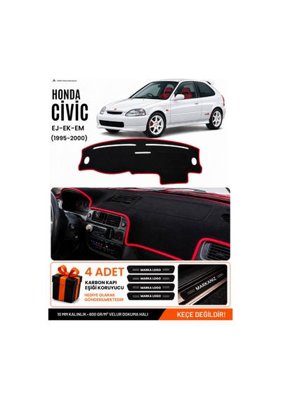 Honda Civic Ek-ej-em 1995-2000 Uyumlu Torpido Örtüsü, Torpido Kılıfı - Siyah-kırmızı - Ho007