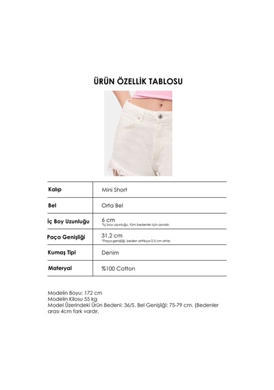 Itsbasic Kadın Kırık Beyaz 7s6-101 Mini Paça Püsküllü Denim Şort