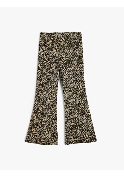 Koton Leopar Desenli İspanyol Paça Pantolon Bej Desenli 5wkg40320ak Ekru