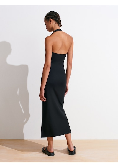 Dilvin 91476 Halter Yaka Midi Elbise-siyah Siyah