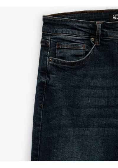 Koton Normal Bel Cepli Straight Fit Jean Pantolon - Mark Jean Koyu İndigo 6sam40147nd