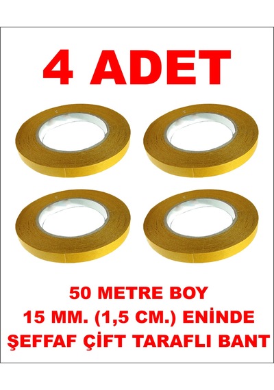 Çift Taraflı Şeffaf Bant 50 M. 15 Mm 4 Adet