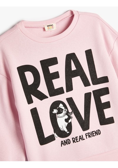 Koton Sweatshirt Slogan Baskılı Uzun Kollu Şardonlu Pembe 5wkg10045ak Gül