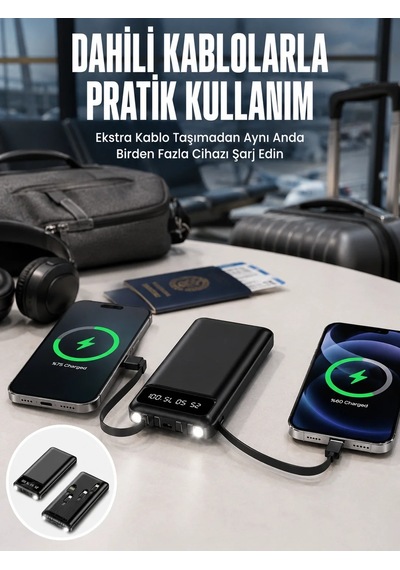 Ers 20.000 Mah Led Işıklı Lcd Ekran Usb Girişli Type-c Lightning Powerbank Yeni Nesil