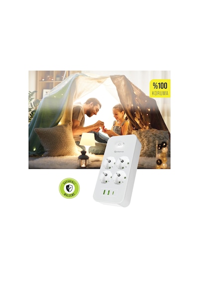 Polosmart Mp25 Akım Korumalı Uzatma Kablosu 4'lü Priz 2 Usb Type-c Pd 20w 2 Metre Beyaz 2 M