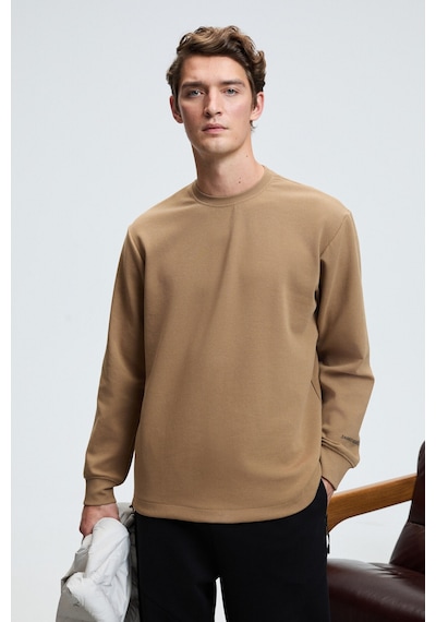 Grimelange EDMUND Erkek Kolu Baskılı Eteği Lastik ve Stoperli Bisiklet Yaka Vizon Sweatshirt