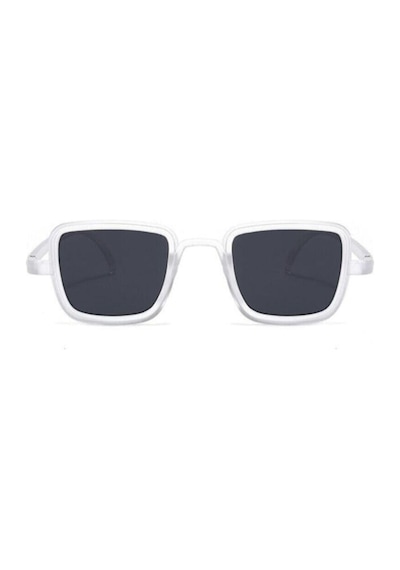 Square Beyaz Çerçeveli Siyah Camlı Kare Unisex Vintage Retro Güneş Gözlüğü Şeffaf