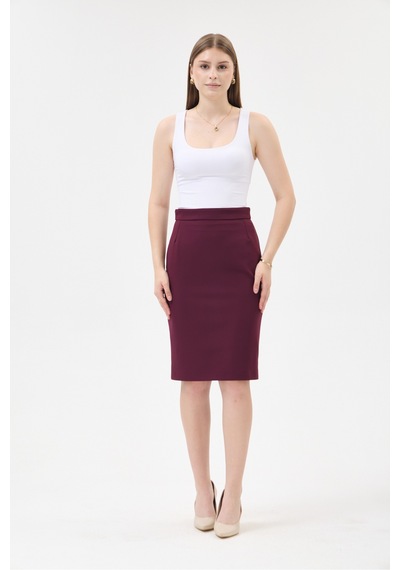 Velnara Moda Yüksek Bel Astarlı Klasik Kısa Kalem Etek- Koyu Mürdüm Bordo Mürdüm - 918325068 Bordo Mürdüm