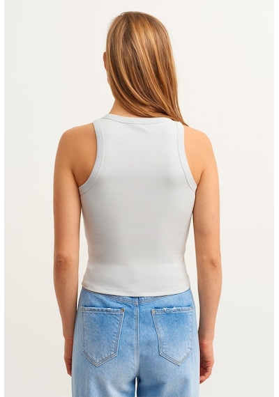 Mea Capio Kadın Açık Gri Fitilli T-shirt Halter Yaka Örme Atlet Açık Gri