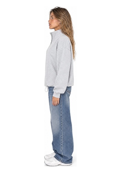 Hiccup Busem Bisiklet Yaka Sweatshirt Açık Gri