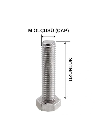M5x40mm Cıvata Beyaz Altıköşe 5.8 Kalite Dın933 10 Adet Diğer