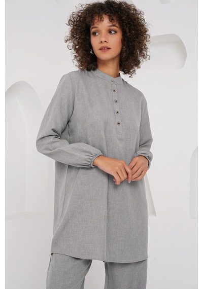 Bigdart 6678 Keten Tunik Pantolon İkili Takım - Gri