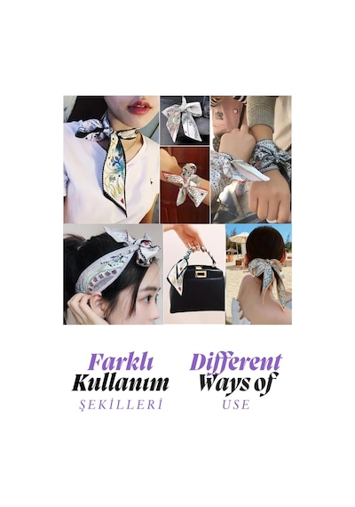 Walkenzo Etnik Retro Desenli Çanta Bileklik Saç Çok Amaçlı Kadın Kelebek Fular Siyah