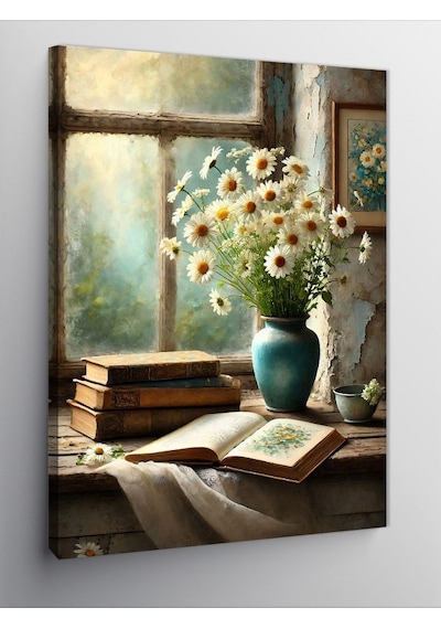 Kanvas Tablo Pencere Ve Çiçeklerle Eski Oda 50cmx70cm