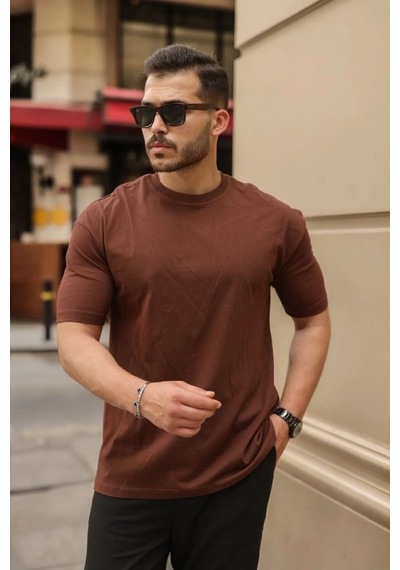Valensdesign Erkek Kolları Dar Kesim Rahat Kalıp Basic Tişört Kahverengi