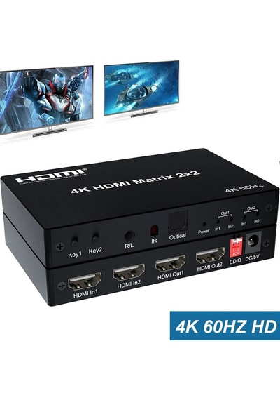 Hdmı Matrix 2x2 Matrix Anahtarı 2 İn 2 Out Switcher 4k 60hz 2x2 Hdmı Matrix 4k 60hz Değiştirici 2 İn 2 Out Optik & R/l Ses Çıkışı