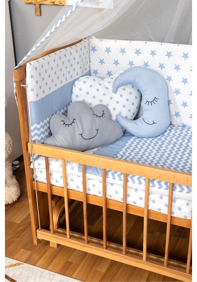 Ahşap Beşik Anne Yanı Beşik Vernikli 60x120 - Mavi Yıldız 3 Yastık Uyku Seti + Yatak Ahşap Ahşap Beşik Anne Yanı Beşik Vernikli 60x120 - Mavi Yıldız 3 Yastık Uyku Seti + Yatak Ahşap