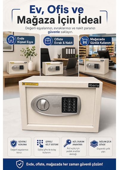 Tc-002 Akıllı Elektronik Kasa, Şifreli Çelik Para Kasası, Acil Durum Anahtarlı Ve Sabitlenebilir Güvenlik Kasası Beyaz