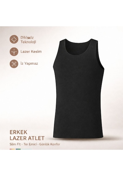 Qulat Berrak Erkek Lazer Kesim Görünmez Dikişsiz Atlet %85 Pamuk %15 Elastan Slim Fit İz Yapmaz/ 2 Adet Siyah