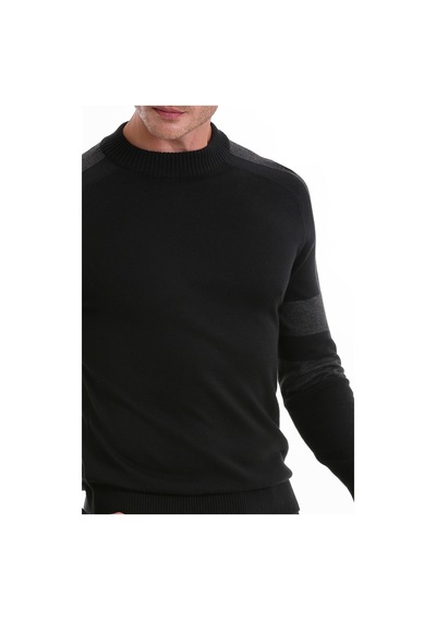 Hatemoğlu Siyah Comfort Fit Düz Pamuklu Yarım Balıkçı Yaka Casual Triko Kaz Siyah