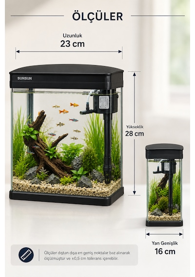 Jr-230 Cam Akvaryum 7 Litre Siyah