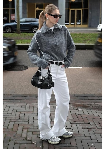 Seeh Beyaz Basic Wide Leg Kadın Jean Sh273