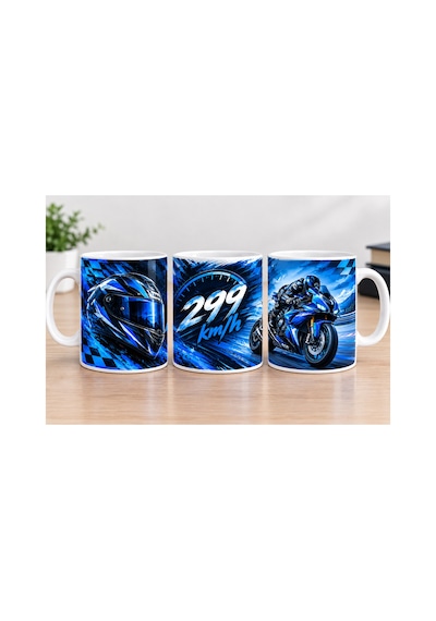 Racing Moto Motosiklet Temalı Özel Tasarımlı Porselen Kupa Bardak çok renkli