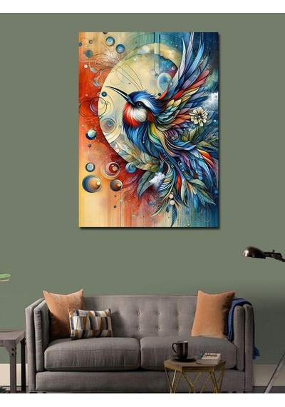 Kanvas Tablo Mavi Kuş Ve Desenler 70cmx100cm