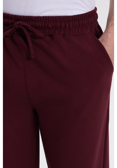 Tudors Erkek Slim Fit Dar Kesim Beli Bağcıklı 3 Cepli Geniş Paça Bordo Eşofman Altı-41908 Bordo
