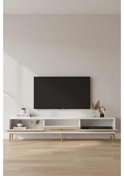 Tsa1806bg - Rany Tsa180 Tv Stand, Tv Sehpası Ve Tv Ünitesi Beyaz-gold 180cm