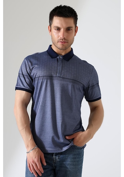Rıbana Classıc Fermuar Detaylı Desenli Pamuklu Polo Yaka T-shirt Füme