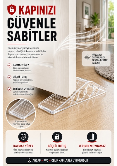 3 Adet Şeffaf Silikon Kapı Altı Stoperi Kaydırmaz Kapı Durdurucu 12 Cm Kapı Sabitleyici