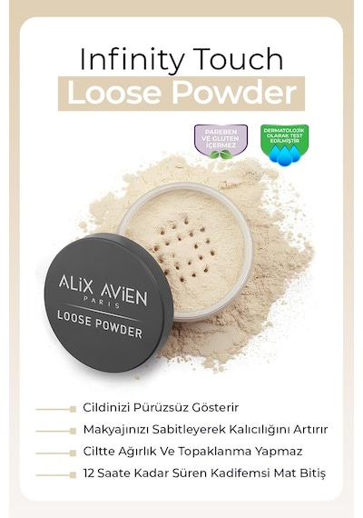 Alix Avien İpeksi Toz Pudra Sabitleyici Etki Mat Bitiş Loose Powder 02 Nude Ivory 00