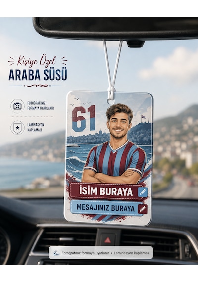 Kişiye Özel Karikatür Çizimli Taraftar Araç Aynası Süsü Trabzonspor Bordo