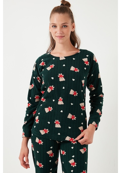 Lela Standart Fit Bisiklet Yaka Bayan Pijama Takımı 6093735 Yeşil