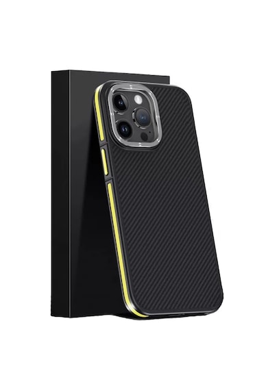 Joko Apple Uyumlu iPhone 15 Pro Max Uyumlu Kılıf Aramid 600d Kevlar Karbon Fiber Magsafe Kapak - Sarı
