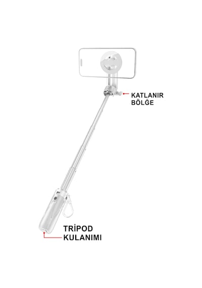 Magsafe Uyumlu 360 Derece Dönebilen Bluetooth Kumandalı Selfie Çubuğu & Tripod Mt6633