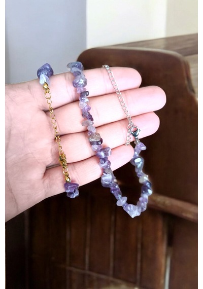 Ametist Taşı Kolye Doğal Taş Kolye Çelik Tel Çelik Klips Orijinal 1. Kalite Doğal Taş Ametist Kolye Ametist Kolye
