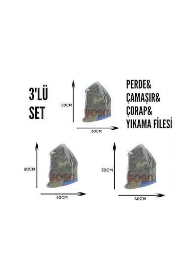 Perde Yıkama Filesi Çamaşır Yıkama Filesi Çorap Yıkama Filesi 3lü Set Duş Beyaz