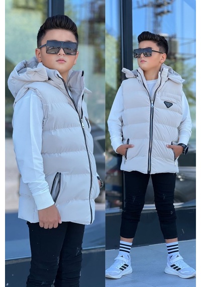 Pina Kids Erkek Çocuk Çıtçıt Kapüşonlu Nova Kumaş Şişme Yelek Ylk3026 Bej